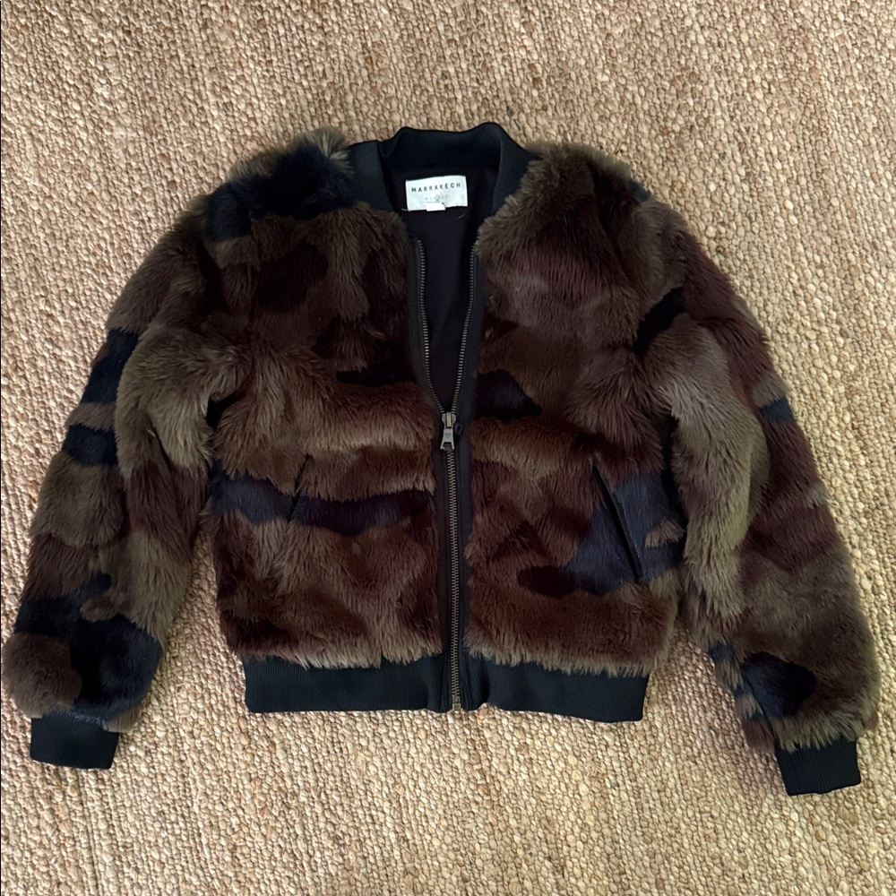 Anthropology Faux Fur bomber jacket w pockets
